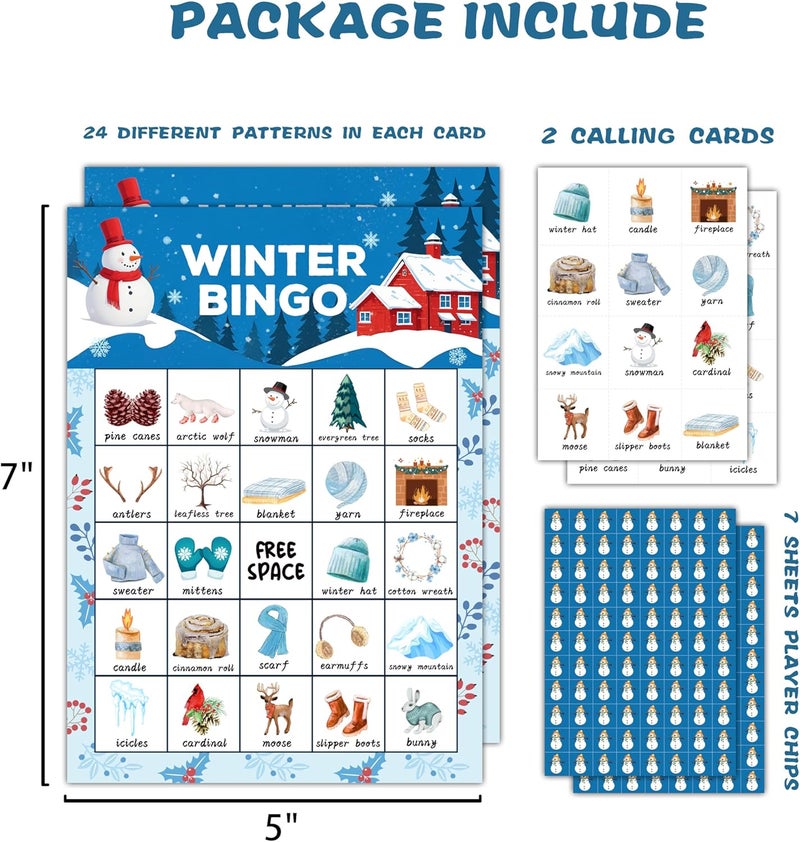 OZTEMETY Winter Bingo, Snowman Bingo, Christmas Bingo Game for Adults Families Large Group, Christmas Party Favors, Christmas Party Games, 24 Players Bingo Cards, D03 - Image 2